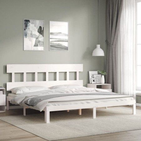 Cadre de lit sans matelas blanc 200x200 cm bois massif de pin 