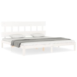 Cadre de lit sans matelas blanc 200x200 cm bois massif de pin 