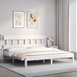 Cadre de lit sans matelas blanc 200x200 cm bois massif de pin 
