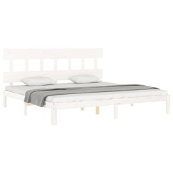 Cadre de lit sans matelas blanc 200x200 cm bois massif de pin 