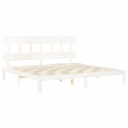 Cadre de lit sans matelas blanc 200x200 cm bois massif de pin 