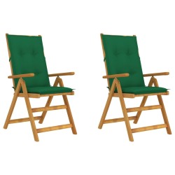 Chaises inclinables de jardin lot de 2 et coussins Bois acacia 