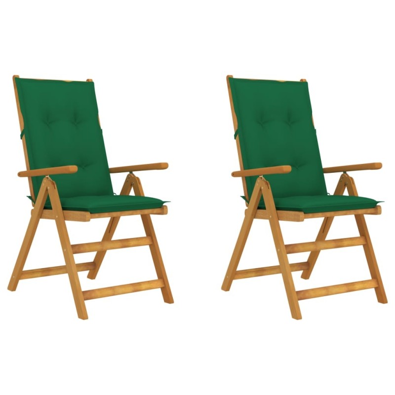 Chaises inclinables de jardin lot de 2 et coussins Bois acacia 