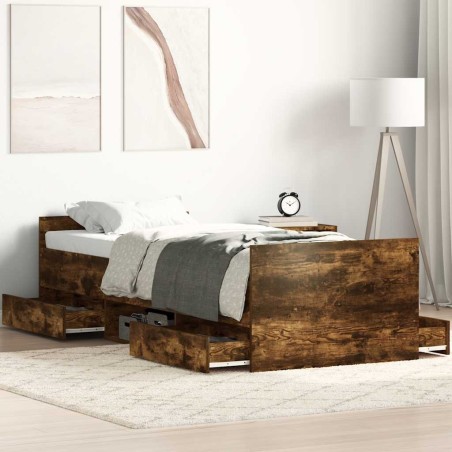Cadre de lit sans matelas chêne fumé 90x190 cm 