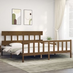 Cadre de lit sans matelas marron miel 200x200cm bois pin massif 