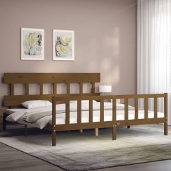 Cadre de lit sans matelas marron miel 200x200cm bois pin massif 