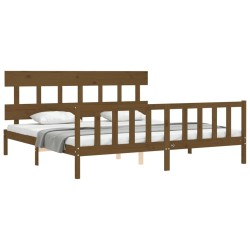 Cadre de lit sans matelas marron miel 200x200cm bois pin massif 