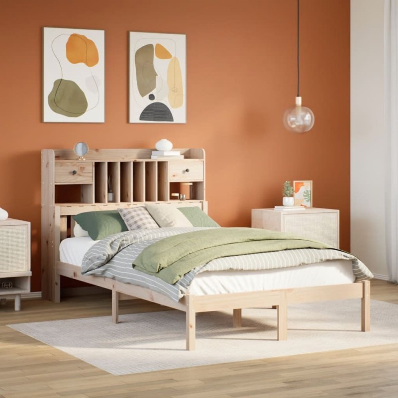 Lit bibliothèque sans matelas 135x190 cm bois de pin massif 