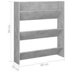Armoire à chaussures murale Gris béton 80x18x90 cm Aggloméré 