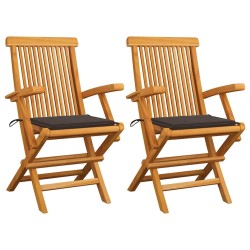 Chaises de jardin et coussins taupe lot de 2 Bois teck massif 