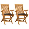 Chaises de jardin et coussins taupe lot de 2 Bois teck massif 