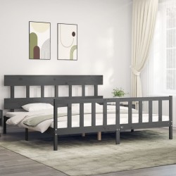 Cadre de lit avec tête de lit gris Super King Size bois massif 