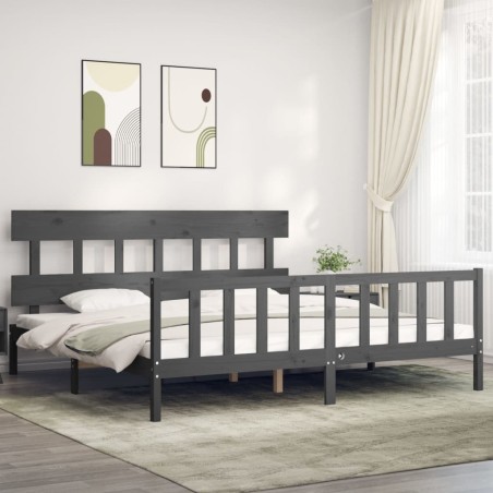 Cadre de lit avec tête de lit gris Super King Size bois massif 