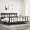 Cadre de lit avec tête de lit gris Super King Size bois massif 