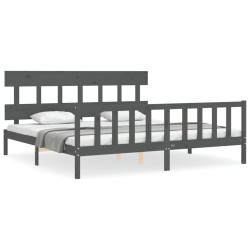 Cadre de lit avec tête de lit gris Super King Size bois massif 