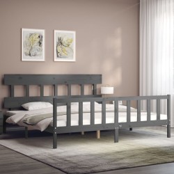 Cadre de lit avec tête de lit gris Super King Size bois massif 