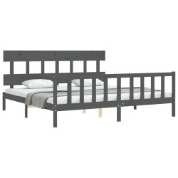 Cadre de lit avec tête de lit gris Super King Size bois massif 