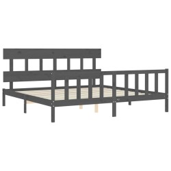 Cadre de lit avec tête de lit gris Super King Size bois massif 