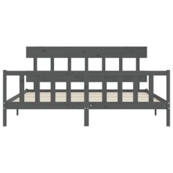Cadre de lit avec tête de lit gris Super King Size bois massif 