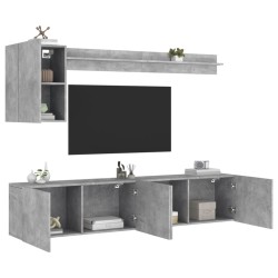 Unités murales TV 5 pcs gris béton bois d'ingénierie 