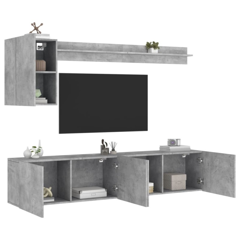 Unités murales TV 5 pcs gris béton bois d'ingénierie 
