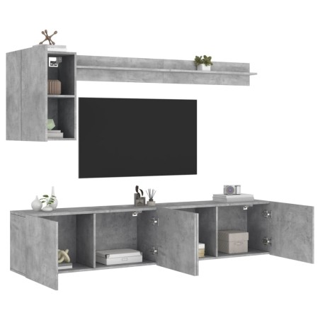 Unités murales TV 5 pcs gris béton bois d'ingénierie 