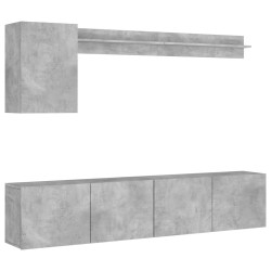Unités murales TV 5 pcs gris béton bois d'ingénierie 
