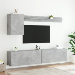 Unités murales TV 5 pcs gris béton bois d'ingénierie 