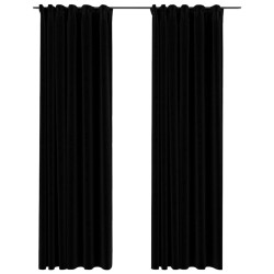 Rideaux occultants aspect lin avec crochets 2pcs Noir 140x245cm 