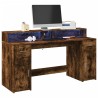 Bureau et lumières LED chêne fumé 160x55x91cm bois d'ingénierie 