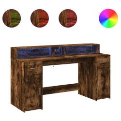 Bureau et lumières LED chêne fumé 160x55x91cm bois d'ingénierie 