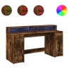 Bureau et lumières LED chêne fumé 160x55x91cm bois d'ingénierie 