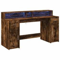Bureau et lumières LED chêne fumé 160x55x91cm bois d'ingénierie 
