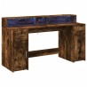 Bureau et lumières LED chêne fumé 160x55x91cm bois d'ingénierie 