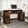 Bureau et lumières LED chêne fumé 160x55x91cm bois d'ingénierie 
