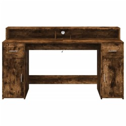 Bureau et lumières LED chêne fumé 160x55x91cm bois d'ingénierie 