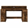 Bureau et lumières LED chêne fumé 160x55x91cm bois d'ingénierie 