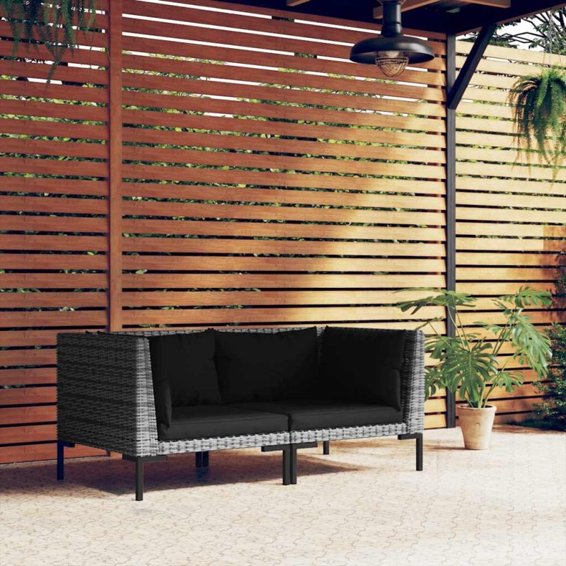 Canapés de jardin 2 pcs avec coussins Résine tressée demi-ronde 