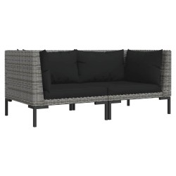 Canapés de jardin 2 pcs avec coussins Résine tressée demi-ronde 