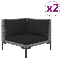 Canapés de jardin 2 pcs avec coussins Résine tressée demi-ronde 