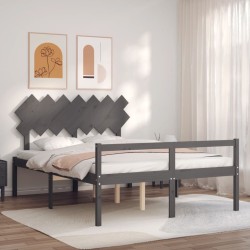 Lit pour personne âgée sans matelas gris bois massif 