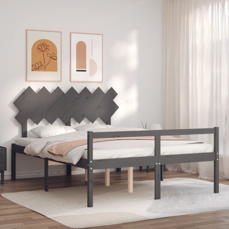 Lit pour personne âgée sans matelas gris bois massif 