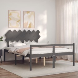 Lit pour personne âgée sans matelas gris bois massif 