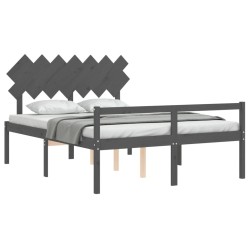 Lit pour personne âgée sans matelas gris bois massif 