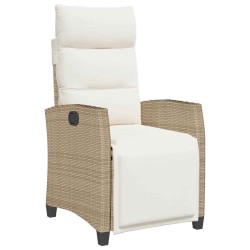Chaise de jardin inclinable et table d'appoint beige polyrotin 