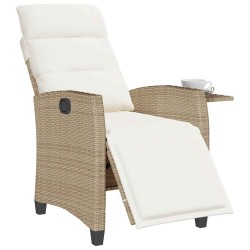 Chaise de jardin inclinable et table d'appoint beige polyrotin 