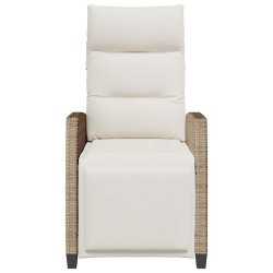 Chaise de jardin inclinable et table d'appoint beige polyrotin 