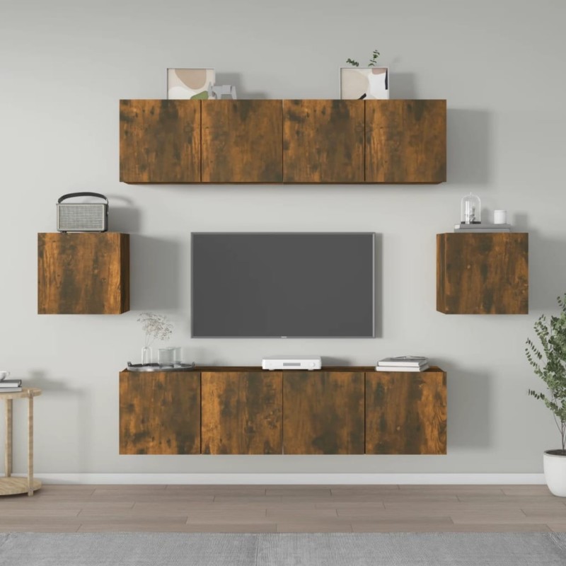 Ensemble de meubles TV 6 pcs Chêne fumé Bois d'ingénierie 