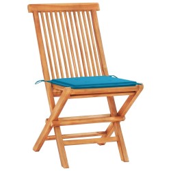 Ensemble de bistro 3 pcs avec coussins bleu Bois de teck massif 