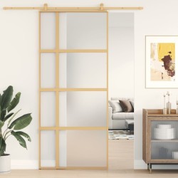 Porte coulissante doré 90x205 cm verre ESG dépoli et aluminium 